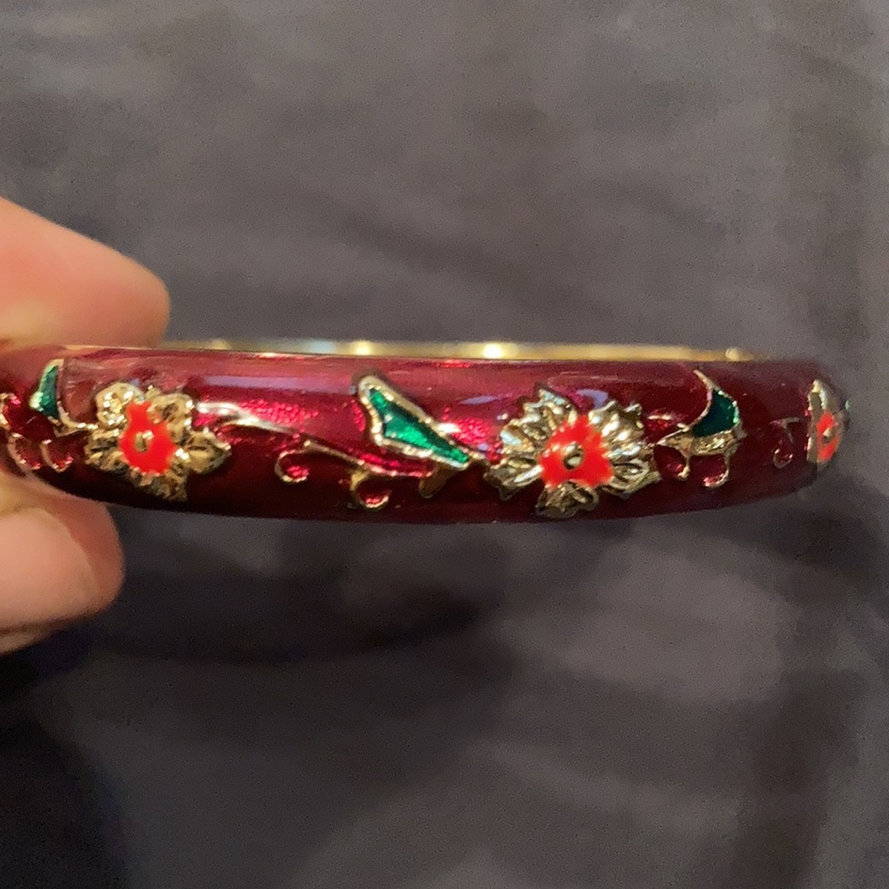 Vintage Cloisonné bracelet. Red Floral